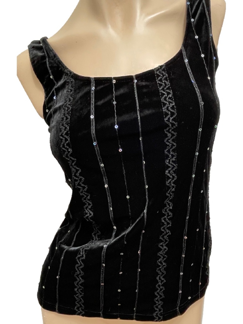 NWT Arianne Tank Top Black MEDIUM Velour w Embroidery & Sequins